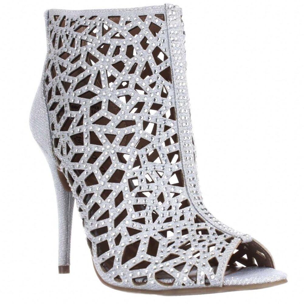 NEW Zigi Soho Drift Caged Peep Toe Ankle Bootie Rhinestone Glitter Heels Size 8